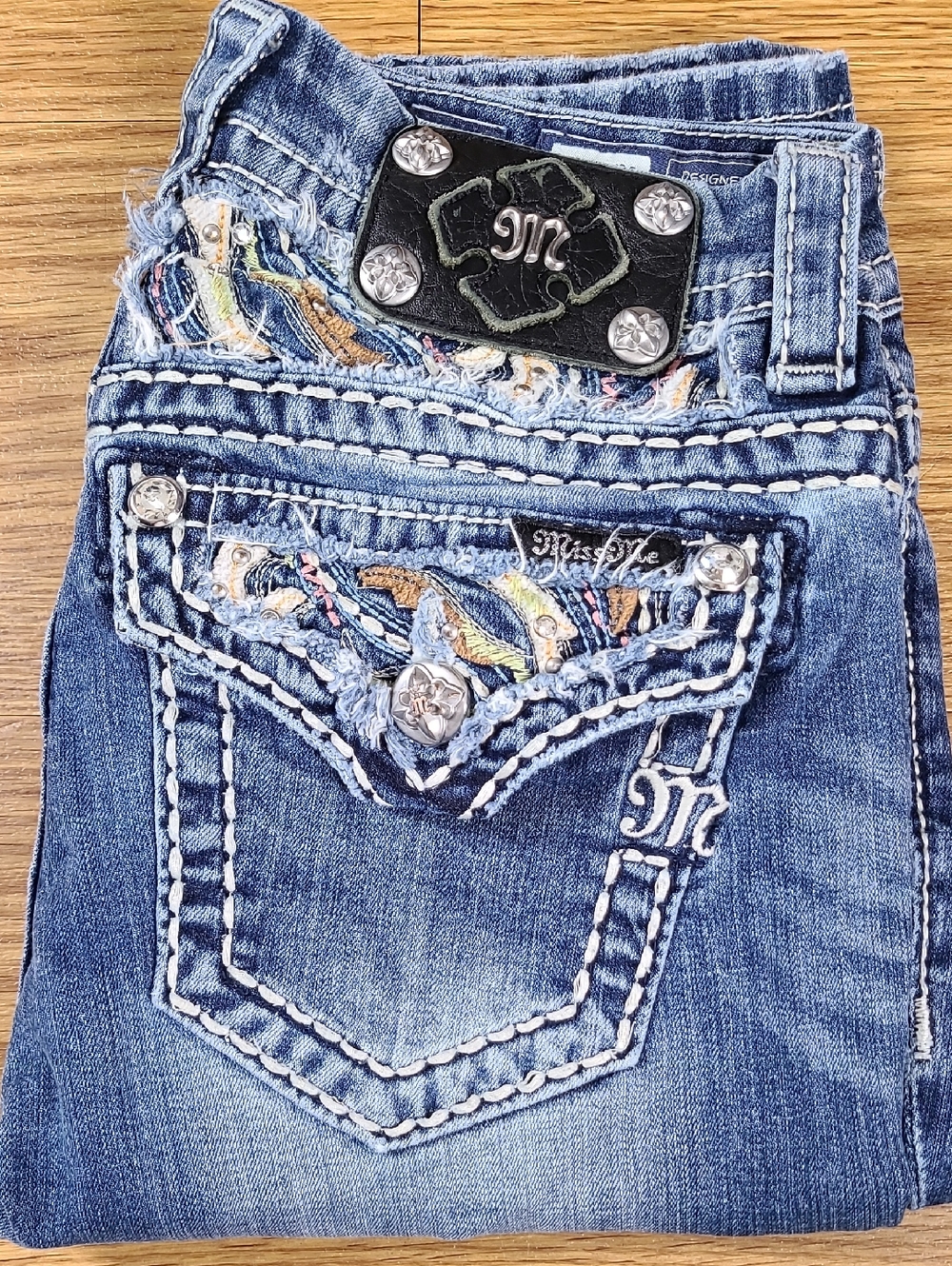 MISS ME VINTAGE 25x24.5 SIGNATURE CROPPED GIRLS JUNIOR STRECH BOOTCUT BLUE JEAN